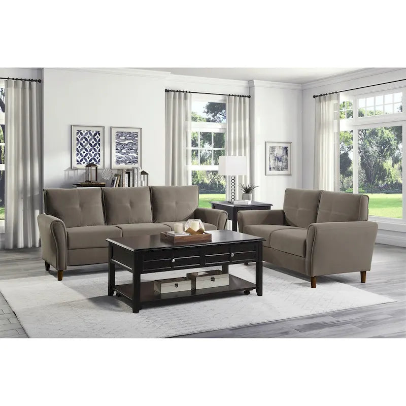 Brown Velvet Upholstery 1Pc Comfort Loveseat Plush Seatbacks Tufted Detail Solid Wood Frame Modern Living Room Furniture