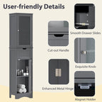 Costway Bathroom Tall Cabinet Freestanding Linen Tower with Doors & - See Details