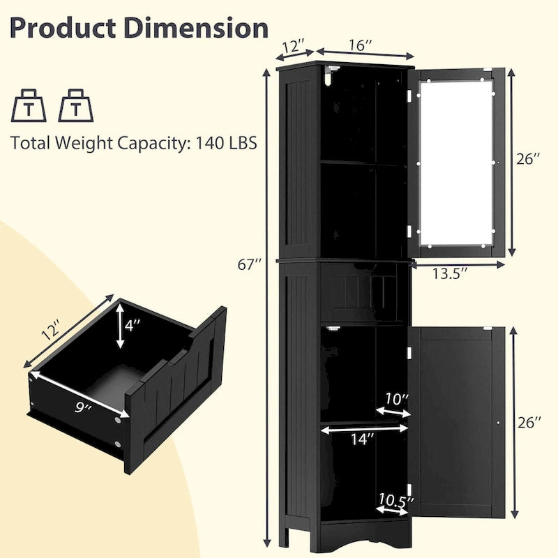 Costway Bathroom Tall Cabinet Freestanding Linen Tower with Doors & - See Details