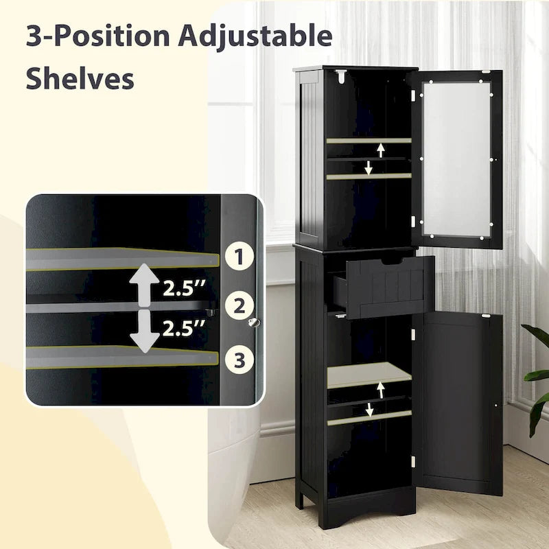Costway Bathroom Tall Cabinet Freestanding Linen Tower with Doors & - See Details