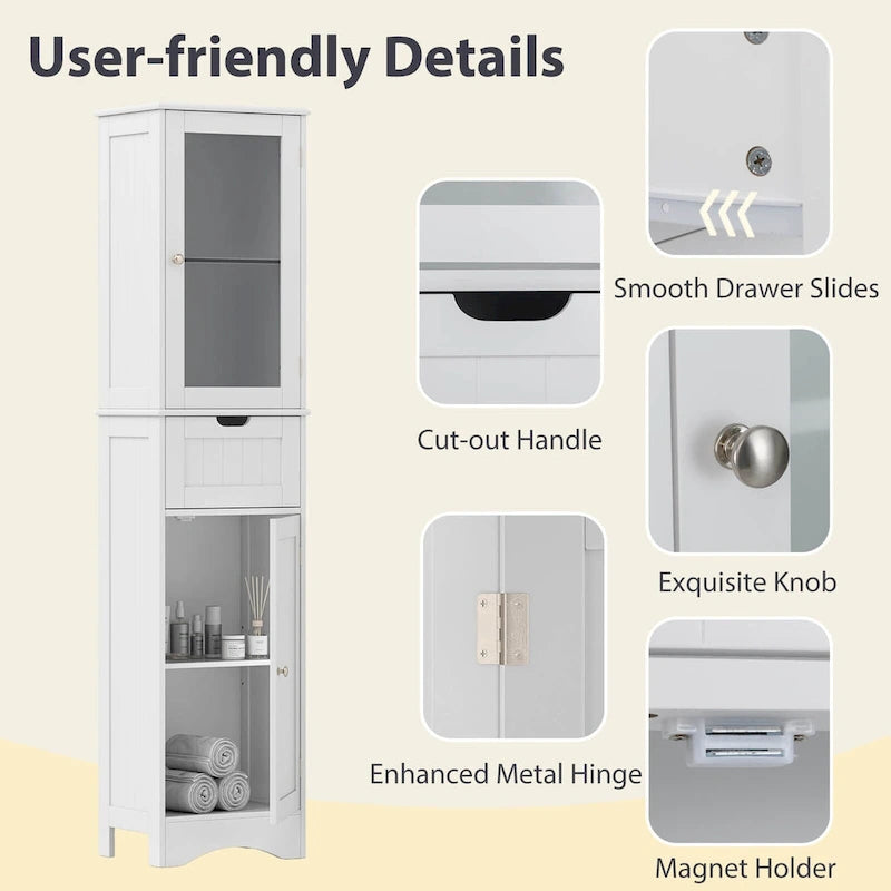 Costway Bathroom Tall Cabinet Freestanding Linen Tower with Doors & - See Details