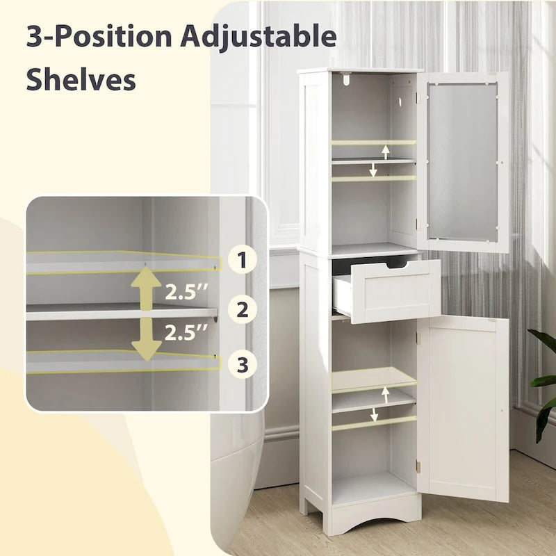 Costway Bathroom Tall Cabinet Freestanding Linen Tower with Doors & - See Details