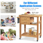 Costway Bamboo Kitchen Trolley Cart Wood Rolling Island w/ Tower Rack