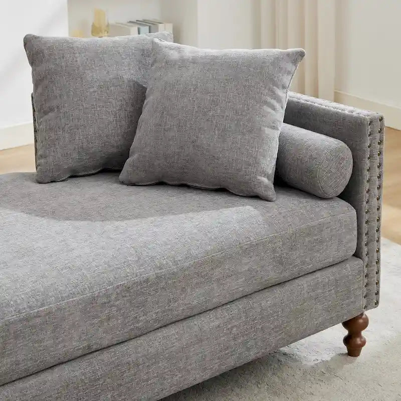 75.2 Chenille 3-Seater Sleeper Sofa with 4 Throw Pillows And 2 Bolsters