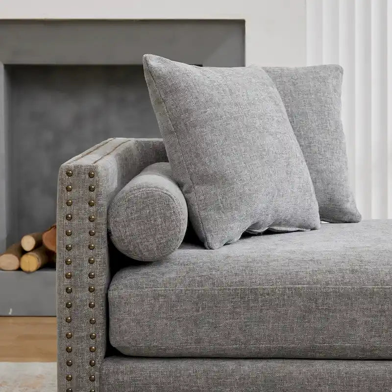 75.2 Chenille 3-Seater Sleeper Sofa with 4 Throw Pillows And 2 Bolsters