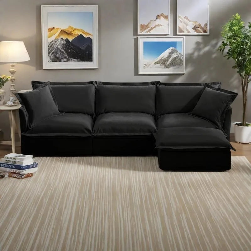 Canapé d'angle en chenille de 120 cm avec pouf convertible et 2 coussins et canapé Cloud 3 places