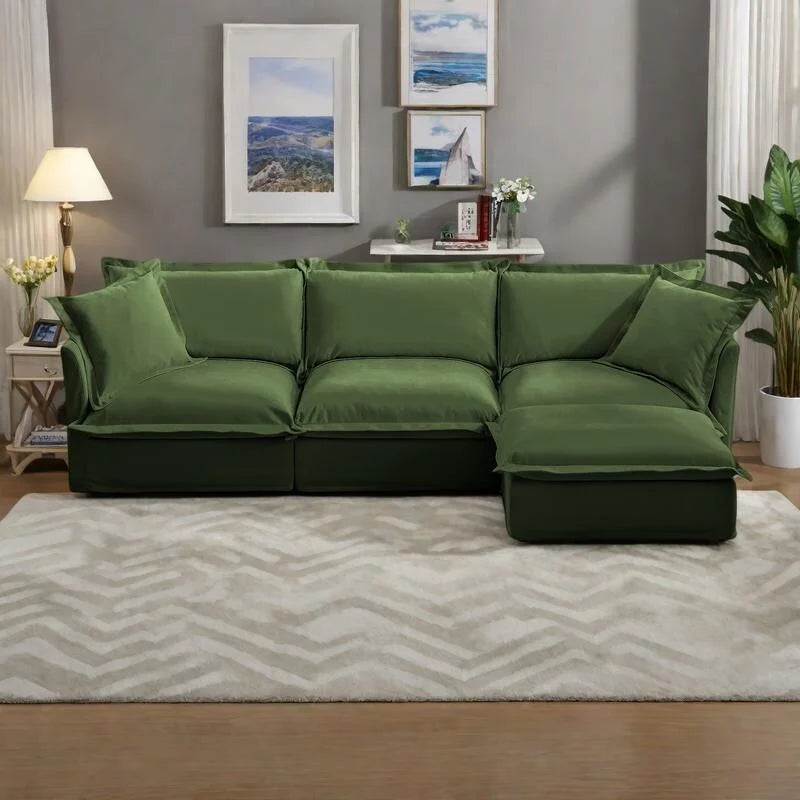 Canapé d'angle en chenille de 120 cm avec pouf convertible et 2 coussins et canapé Cloud 3 places
