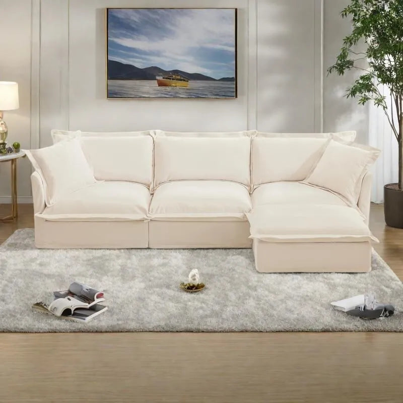 Canapé d'angle en chenille de 120 cm avec pouf convertible et 2 coussins et canapé Cloud 3 places