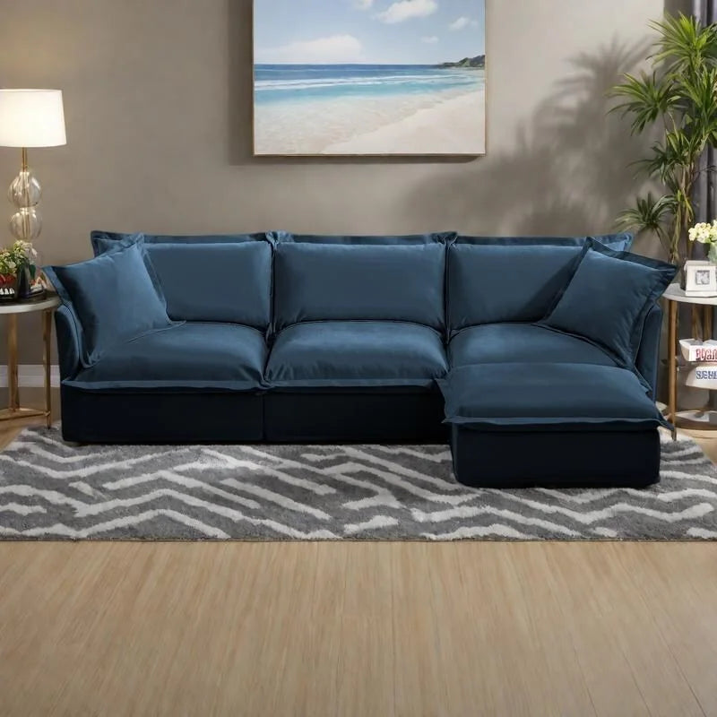 Canapé d'angle en chenille de 120 cm avec pouf convertible et 2 coussins et canapé Cloud 3 places