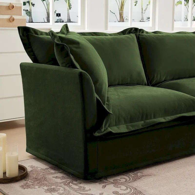 Canapé d'angle en chenille de 120 cm avec pouf convertible et 2 coussins et canapé Cloud 3 places