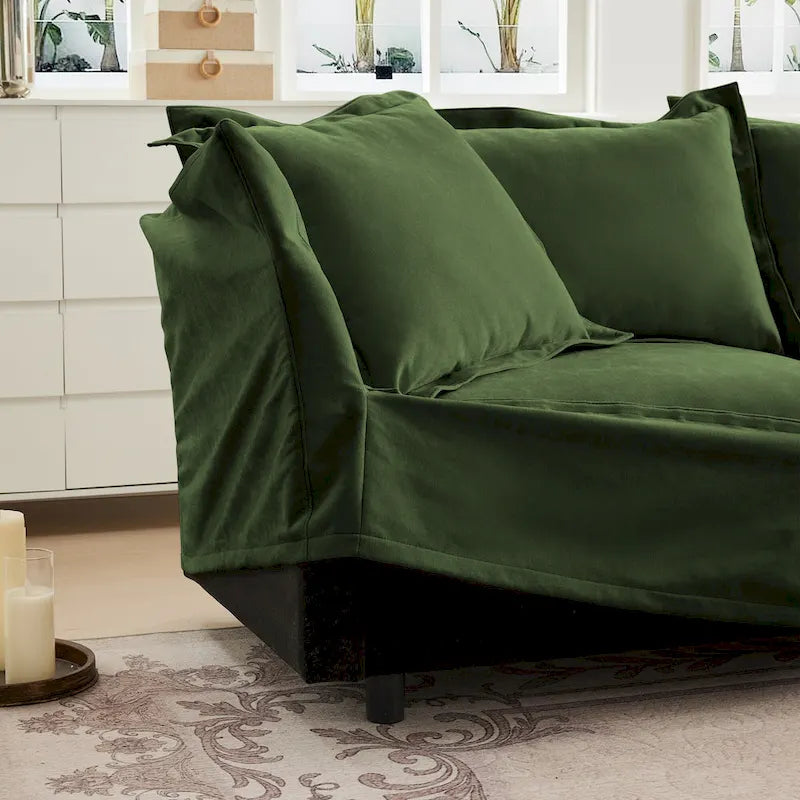 Canapé d'angle en chenille de 120 cm avec pouf convertible et 2 coussins et canapé Cloud 3 places