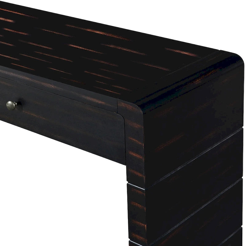 Curved Wooden Entryway Console Table with Storage, 2 Drawers, Rustic