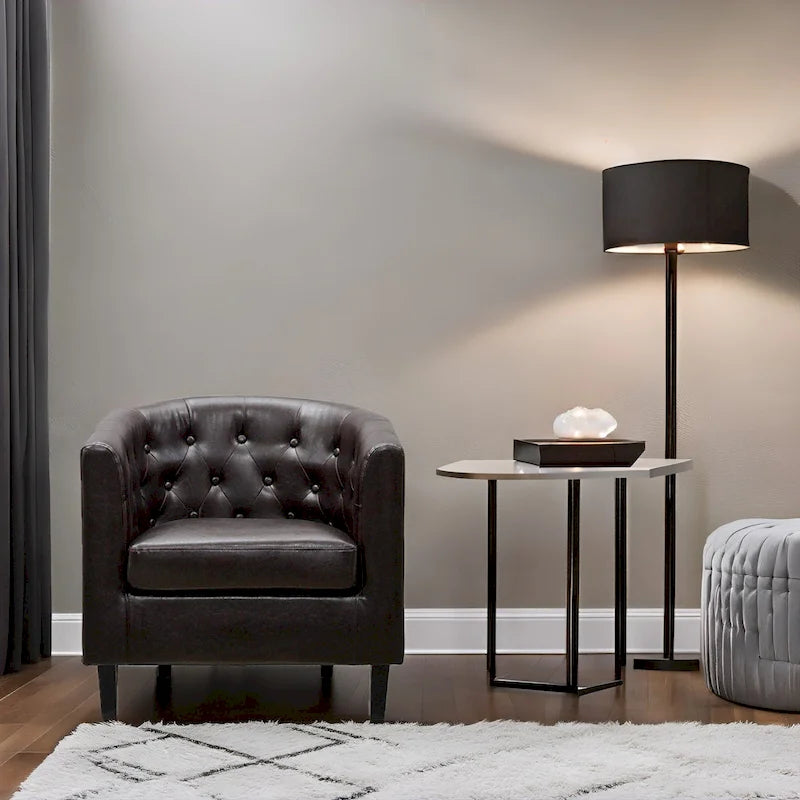 Fauteuil d'appoint, Fauteuil club en similicuir capitonné, Fauteuil d'appoint moderne du milieu du siècle, Fauteuil confortable, Fauteuils club en forme de tonneau