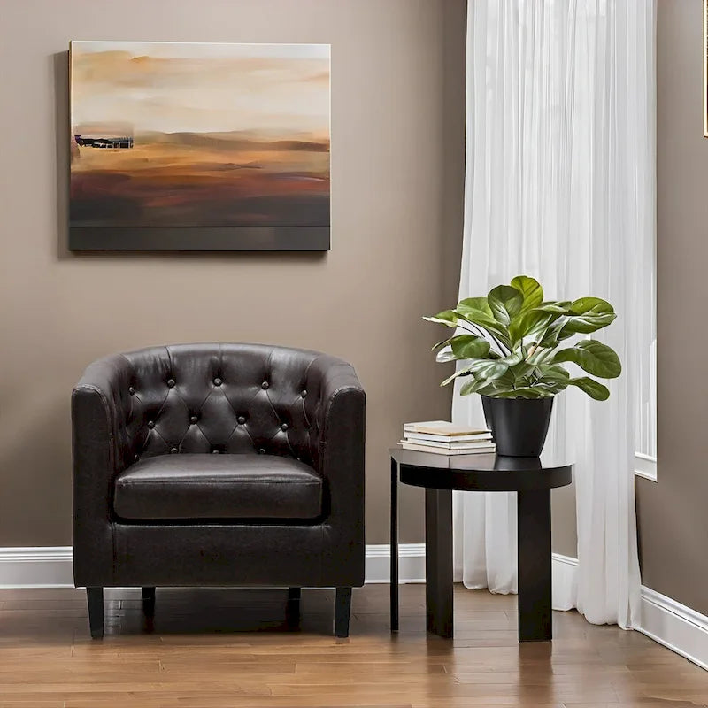 Fauteuil d'appoint, Fauteuil club en similicuir capitonné, Fauteuil d'appoint moderne du milieu du siècle, Fauteuil confortable, Fauteuils club en forme de tonneau