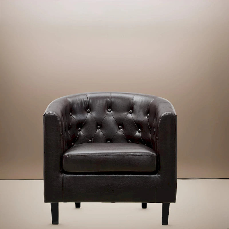 Fauteuil d'appoint, Fauteuil club en similicuir capitonné, Fauteuil d'appoint moderne du milieu du siècle, Fauteuil confortable, Fauteuils club en forme de tonneau