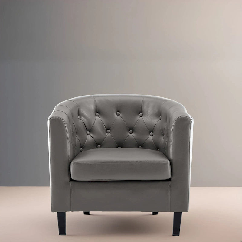 Accent Chair, Button Tufted Faux Leather Barrel Chair, Midcentury Modern Accent Chair, Comfy Armchair, Tub Barrel Chairs