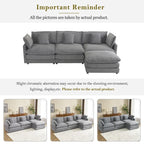 Sectional Sofa with Movable Ottoman Corduroy L-Shaped Upholstered Deep Seat Couch with Lumbar Pillows and Side Pockets