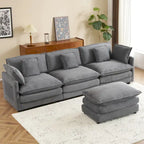 Sectional Sofa with Movable Ottoman Corduroy L-Shaped Upholstered Deep Seat Couch with Lumbar Pillows and Side Pockets