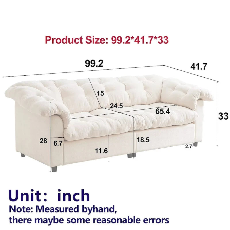 99.2  Chenille Comfort Deep Seat Sofa, Upholstered Fluffy Cloud Sofa
