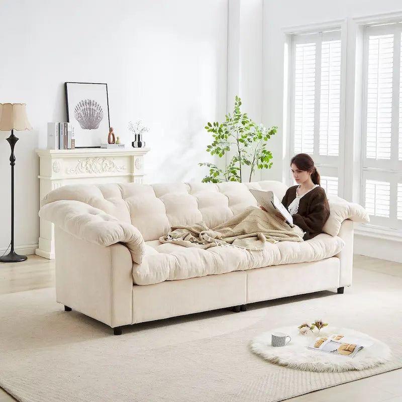 99.2  Chenille Comfort Deep Seat Sofa, Upholstered Fluffy Cloud Sofa