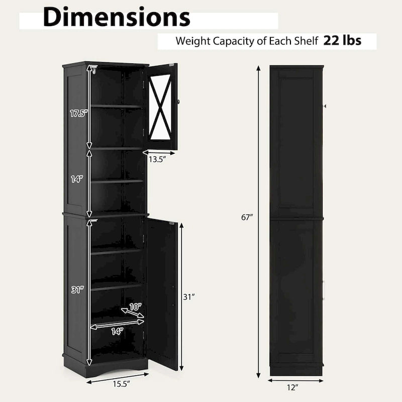 Costway 67 Tall Bathroom Cabinet Freestanding Storage Cabinet with 5 - See Details