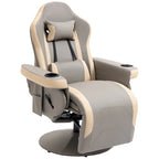 PU Leather Manual Recliner Chair with 135 Recline, Adjustable Footrest, 360 Swivel, Cup Holders and Storage Pockets