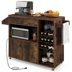 Gymax Kitchen Island Cart w/ Drop-Leaf & Power Outlet Microwave Shelf