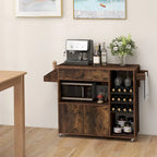 Gymax Kitchen Island Cart w/ Drop-Leaf & Power Outlet Microwave Shelf