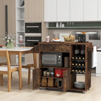 Gymax Kitchen Island Cart w/ Drop-Leaf & Power Outlet Microwave Shelf