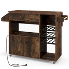 Gymax Kitchen Island Cart w/ Drop-Leaf & Power Outlet Microwave Shelf