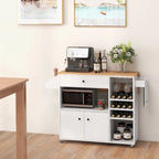 Gymax Kitchen Island Cart w/ Drop-Leaf & Power Outlet Microwave Shelf