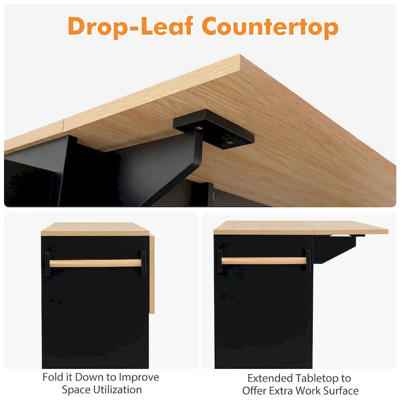 Gymax Kitchen Island Cart w/ Drop-Leaf & Power Outlet Microwave Shelf