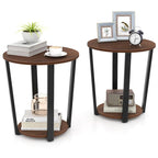 Gymax Table d'appoint industrielle pour canapé, lot de 2 tables de chevet avec