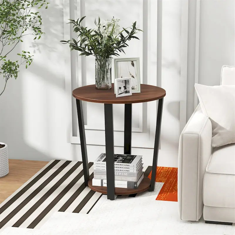 Gymax Table d'appoint industrielle pour canapé, lot de 2 tables de chevet avec