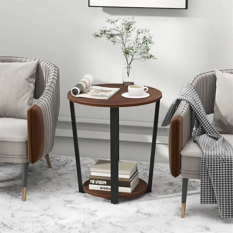 Gymax Industrial End Table Sofa Side Table Nightstand w/ Storage Shelf