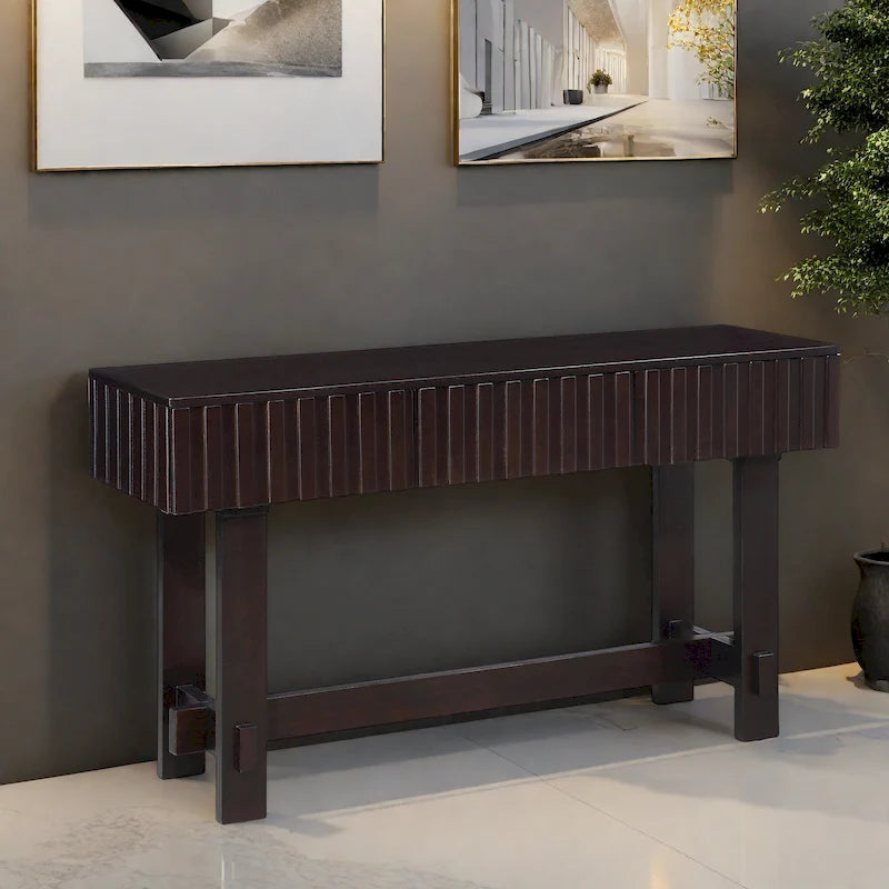 52 Pine Sofa Tables with Handle-less Design, Built-In Storage for Living Room TV