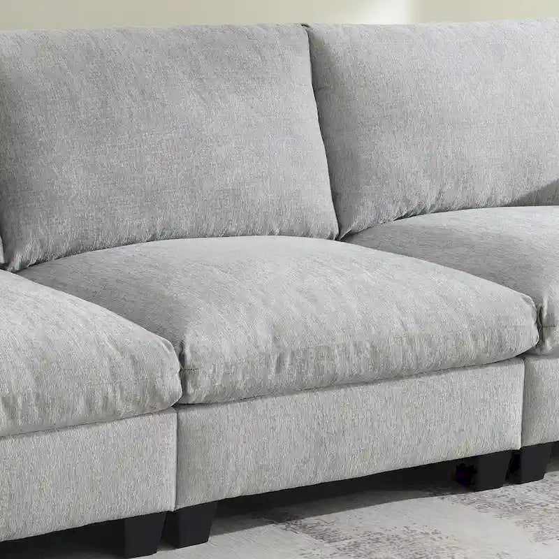 96 Chenille Smart Sectional Sofa with Bluetooth Speaker, Drop-Down Table & USB Charger and 3-Seater Cloud Couch