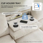 96 Chenille Smart Sectional Sofa with Bluetooth Speaker, Drop-Down Table & USB Charger and 3-Seater Cloud Couch