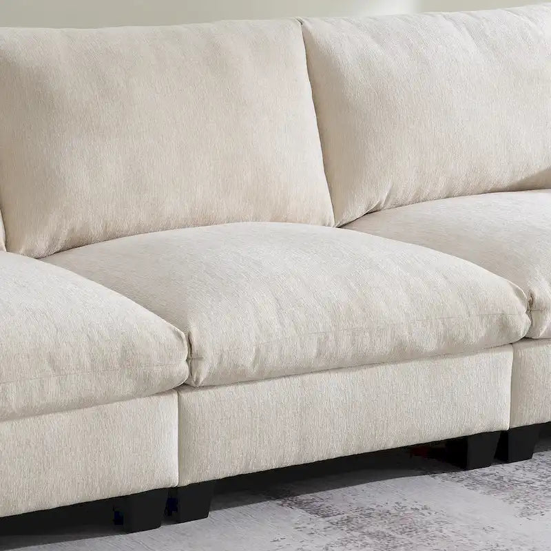 96 Chenille Smart Sectional Sofa with Bluetooth Speaker, Drop-Down Table & USB Charger and 3-Seater Cloud Couch