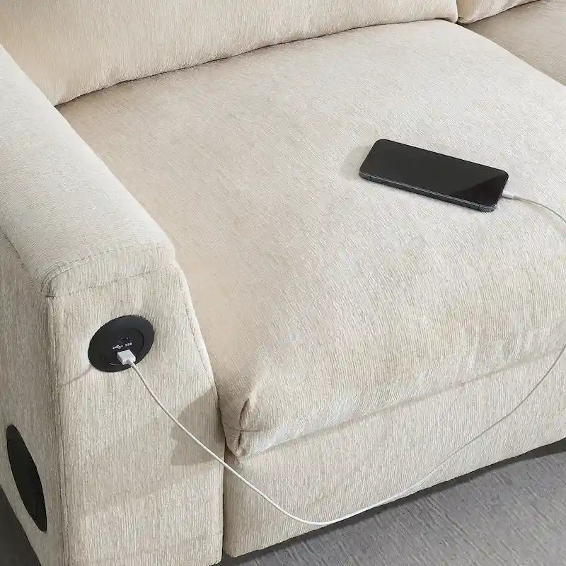 96 Chenille Smart Sectional Sofa with Bluetooth Speaker, Drop-Down Table & USB Charger and 3-Seater Cloud Couch