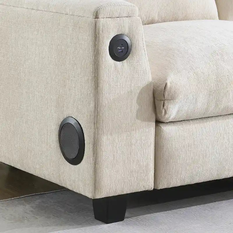 96 Chenille Smart Sectional Sofa with Bluetooth Speaker, Drop-Down Table & USB Charger and 3-Seater Cloud Couch