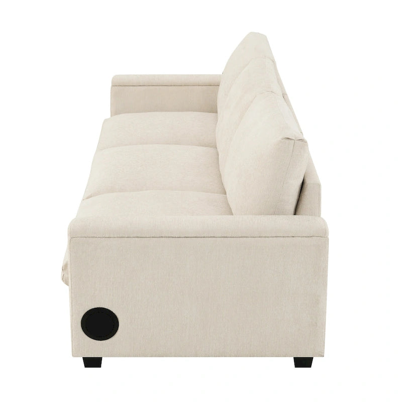 96 Chenille Smart Sectional Sofa with Bluetooth Speaker, Drop-Down Table & USB Charger and 3-Seater Cloud Couch
