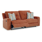 Genna Manual Recliner Sofa, Spice Orange Polyester, 2 Pillow 87 Inch