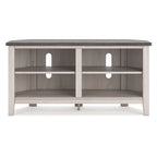 Meuble TV d'angle Elia, 4 étagères, gris, blanc rustique, 122 cm