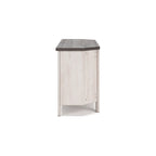 Meuble TV d'angle Elia, 4 étagères, gris, blanc rustique, 122 cm