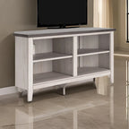 Meuble TV d'angle Elia, 4 étagères, gris, blanc rustique, 122 cm
