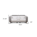 HomeRoots 77 Gray White And Silver Faux Leather and Microfiber Power Reclining Loveseat With Storage - 76.5' X '31.25' X '40