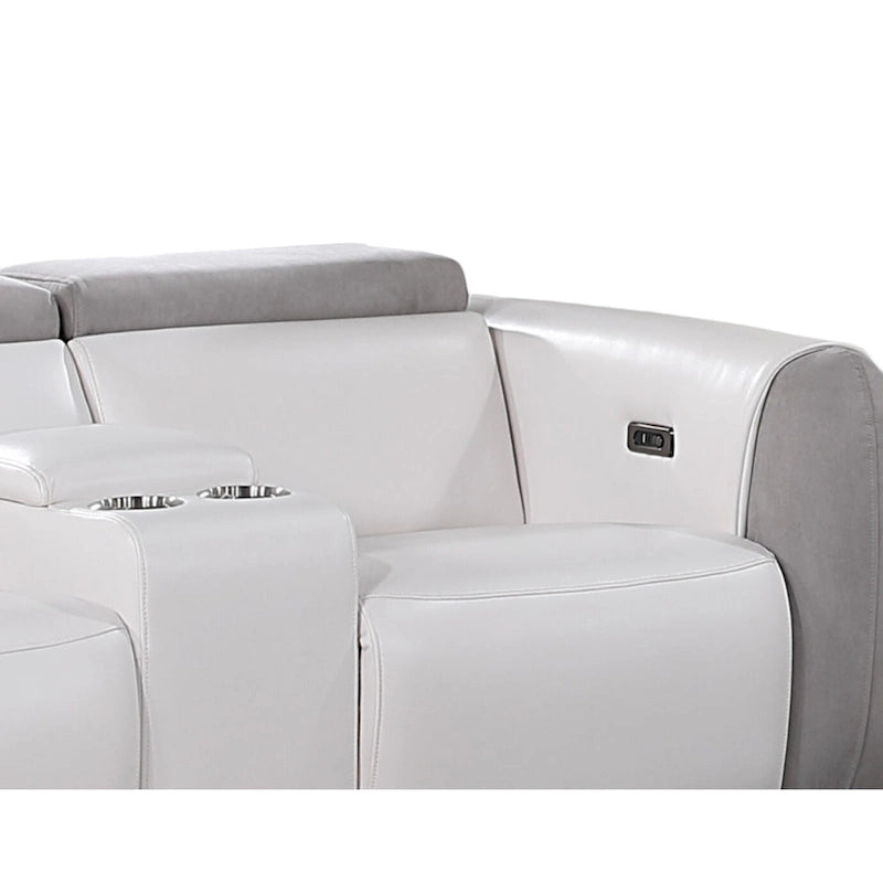 HomeRoots 77 Gray White And Silver Faux Leather and Microfiber Power Reclining Loveseat With Storage - 76.5' X '31.25' X '40