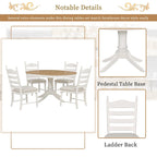 5 Piece Round Dining Table Set, Solid Wood Kitchen Table and Chair Set with Extendable Table and 4 Upholstered Chairs