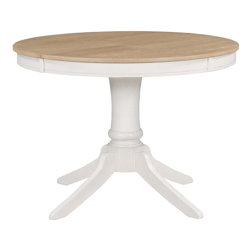 5 Piece Round Dining Table Set, Solid Wood Kitchen Table and Chair Set with Extendable Table and 4 Upholstered Chairs